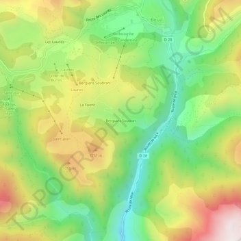 Carte topographique Bergians Soutran, altitude, relief