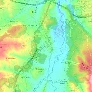 Carte topographique Azoia, altitude, relief