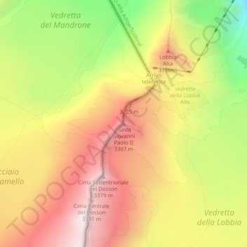 Carte topographique Punta Giovanni Paolo II, altitude, relief