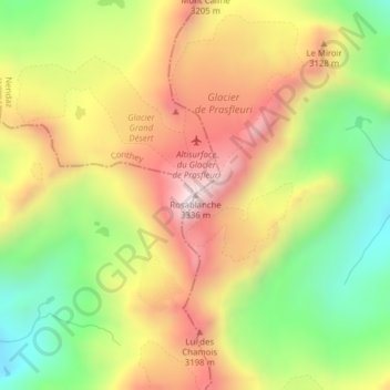 Carte topographique Rosablanche, altitude, relief