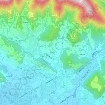 Carte topographique Canva, altitude, relief