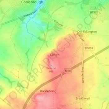 Carte topographique Clifton, altitude, relief