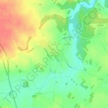 Carte topographique Berchères-la-Maingot, altitude, relief