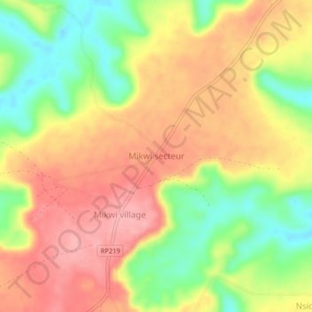 Carte topographique Mikwi secteur, altitude, relief