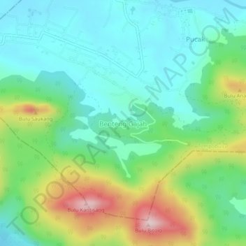 Carte topographique Benteng Gajah, altitude, relief