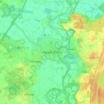 Carte topographique Haren (Ems), altitude, relief