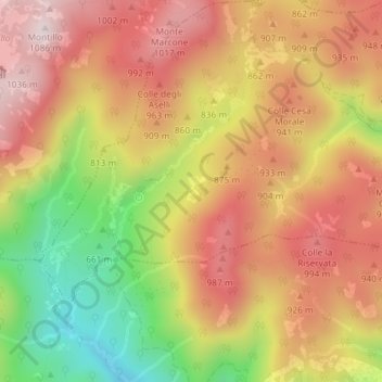 Carte topographique Fonte della Rocca, altitude, relief