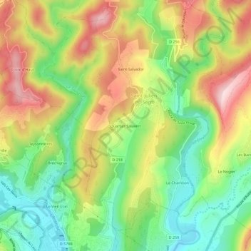 Carte topographique Quartier Salavert, altitude, relief