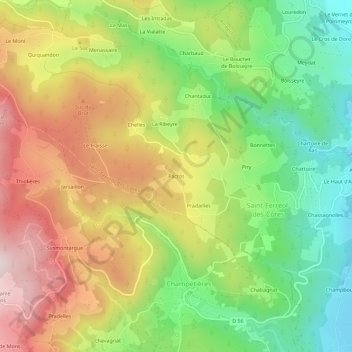 Carte topographique Pacros, altitude, relief