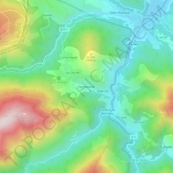 Carte topographique Coumecaude, altitude, relief