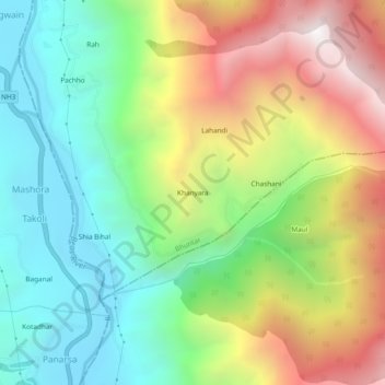 Carte topographique Khanyara, altitude, relief
