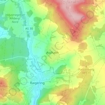 Carte topographique Aschach, altitude, relief
