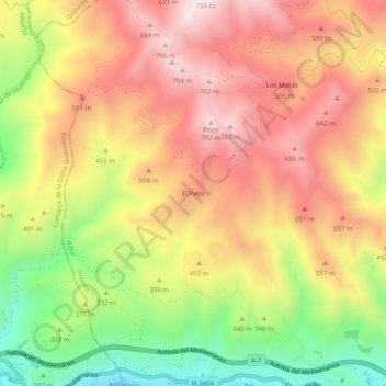 Carte topographique El Patio, altitude, relief