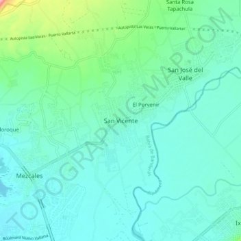 Carte topographique San Vicente, altitude, relief