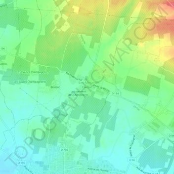 Carte topographique Coursac, altitude, relief