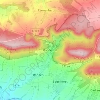 Carte topographique Rohdental, altitude, relief
