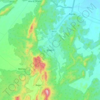 Carte topographique Khetri, altitude, relief