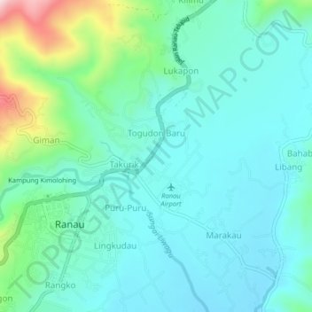 Carte topographique Kampung Rapak, altitude, relief