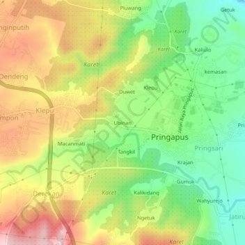 Carte topographique Ubinan, altitude, relief