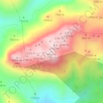 Carte topographique Mágina, altitude, relief