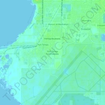 Carte topographique Port Tampa Communities, altitude, relief