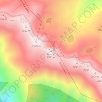 Carte topographique Uludağ, altitude, relief