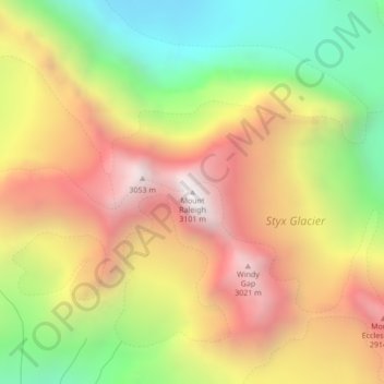 Carte topographique Mount Raleigh, altitude, relief
