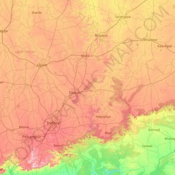 Carte topographique Dewas, altitude, relief