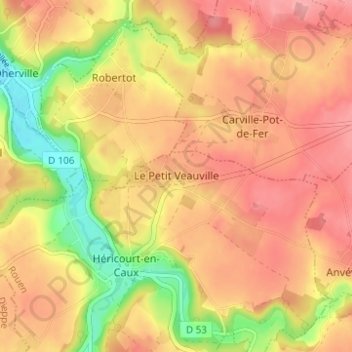 Carte topographique Le Petit Veauville, altitude, relief