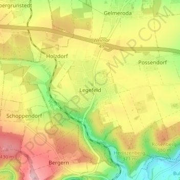 Carte topographique Legefeld, altitude, relief