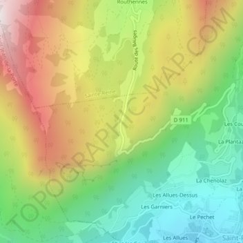 Carte topographique Col du Frêne, altitude, relief