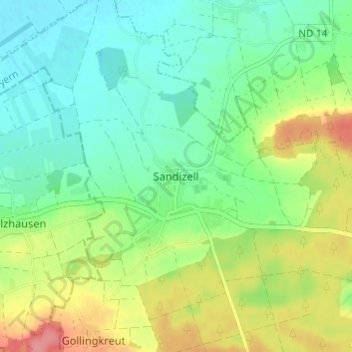 Carte topographique Sandizell, altitude, relief