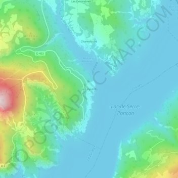 Carte topographique Les Hyvans, altitude, relief