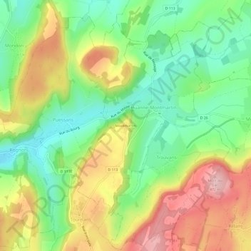 Carte topographique Montmartin, altitude, relief
