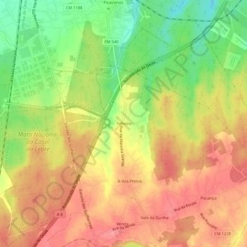 Carte topographique Telheiro, altitude, relief