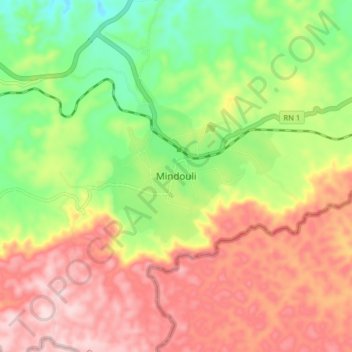 Carte topographique Mindouli, altitude, relief