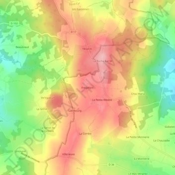 Carte topographique Frégefont, altitude, relief