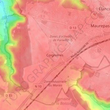 Carte topographique Coignières, altitude, relief