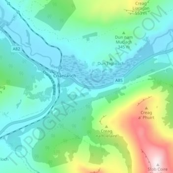 Carte topographique Inverardran, altitude, relief