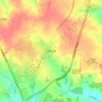 Carte topographique Tiffield, altitude, relief