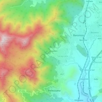 Carte topographique Capo Saragnano, altitude, relief