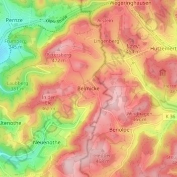 Carte topographique Belmicke, altitude, relief
