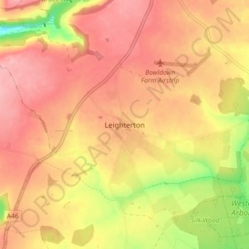 Carte topographique Leighterton, altitude, relief