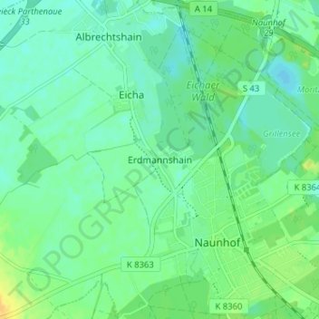 Carte topographique Erdmannshain, altitude, relief