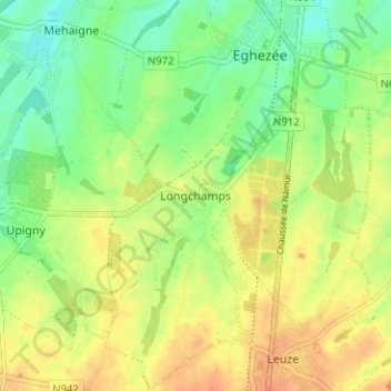 Carte topographique Longchamps, altitude, relief
