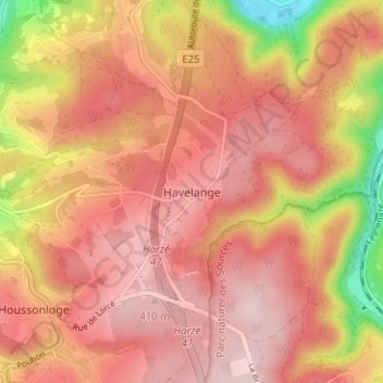 Carte topographique Havelange, altitude, relief