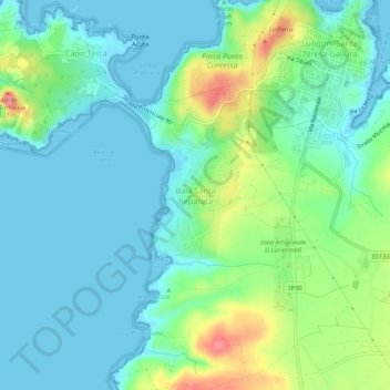 Carte topographique Baia Santa Reparata, altitude, relief