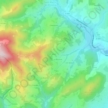 Carte topographique Eyvas, altitude, relief
