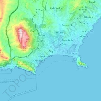 Carte topographique Calp, altitude, relief
