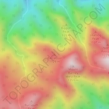 Carte topographique Barrabool, altitude, relief